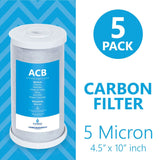 Activated Carbon Block Replacement Filter – ACB Large Capacity Water Filter – Whole House Filtration – 5 Micron – 4.5” x 10” inch